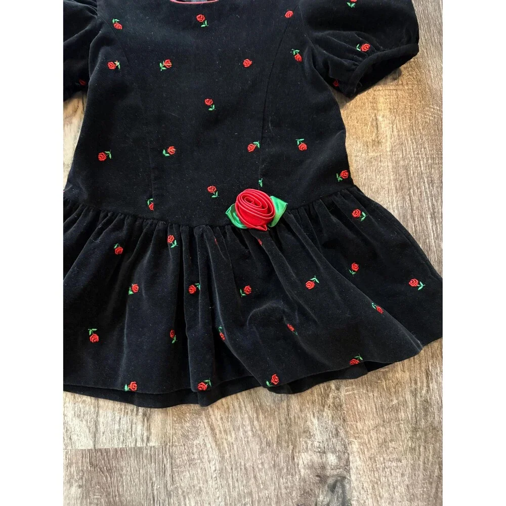 Vintage 90’s Baby Togs Girls Velvet Black Dress 3T